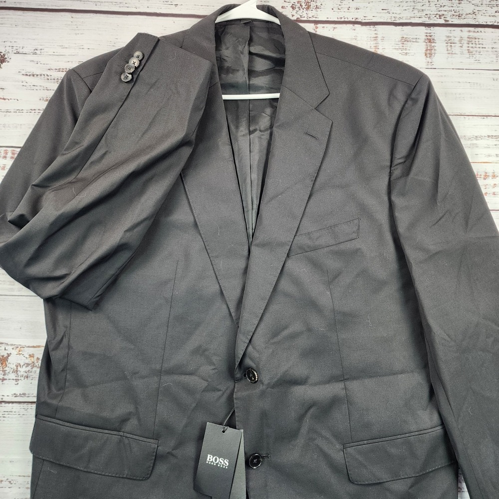 NWT BOSS Hugo Boss 50R Suit Jacket 100% Virgin Wool Marzotto Italian Fabric BLK